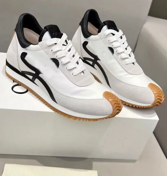 2024Famous Design Mens Mulheres Flow Runner Trainers Sapatos Nylon Camurça Lace-up Sneaker Camurça Couro De Bezerro Elegante Desconto Conforto Sapato Esportivo