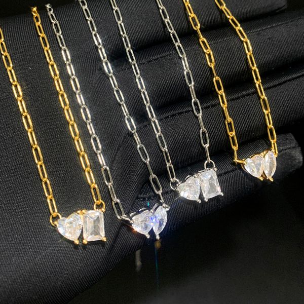 Mini-Herz-Liebes-Rechteck-Halskette mit elliptischem Zirkon-Charm und Gliederkette, Hip-Hop-Halskette für Damen und Herren, vollständig gepflasterter 5A-Zirkonia-Hochzeitsgeschenk-Schmuck