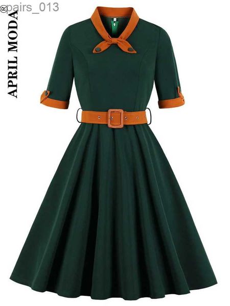 Abiti casual di base Verde scuro Estate Primavera Donna Anni '50 Anni '60 Tunica Abito longuette Retro Vintage Abito Rockabilly Abiti da ufficio Anni '50 Corto Jurken YQ231025