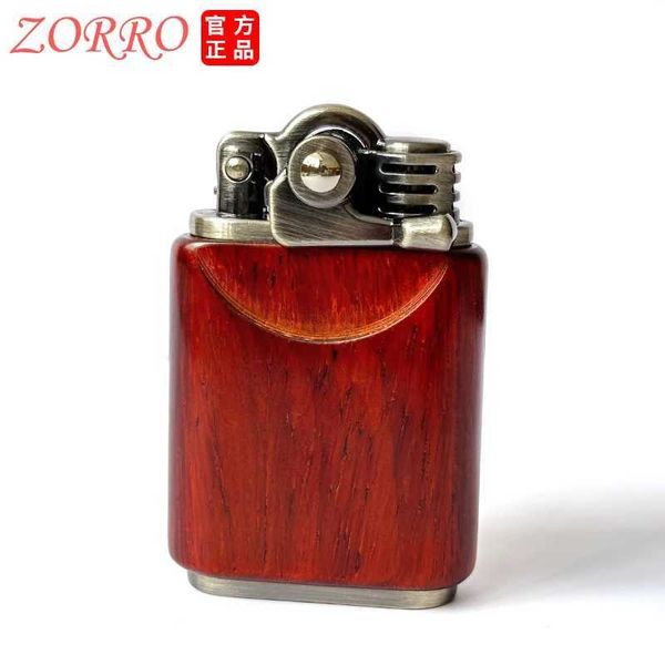 Accendini Zorro Kerosene Accendino Personalità Creativa Guscio di legno Corno di rinoceronte Accensione a bilanciere Retro Nostalgico Strumento per fumatori vecchio stile