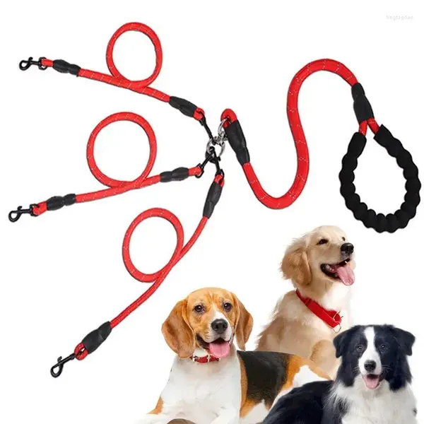 Coleiras para cães resistentes com 3 trelas, cabo de esponja confortável, correia de chumbo para animais de estimação, cordão trançado, corda de tração, acessórios