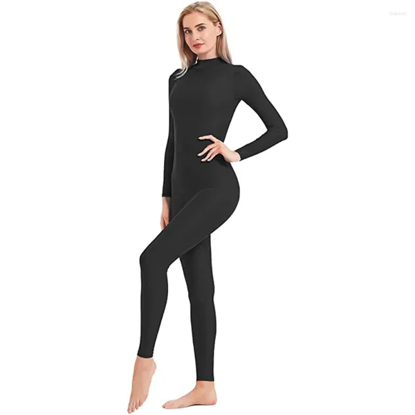 Stage Wear Speerise Mulheres Black Dance Unitard Turtle Neck Manga Longa Bodysuit Spandex Workout Full Body Macacões Cosplay Zentai Trajes