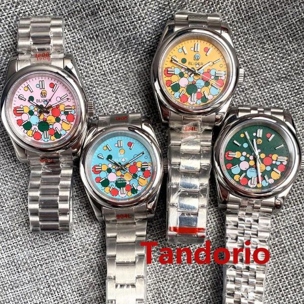 Relógios de pulso 36mm / 39mm vidro safira multicolorido círculo forma dial luminoso polido japão nh35a auto aço inoxidável relógio masculino