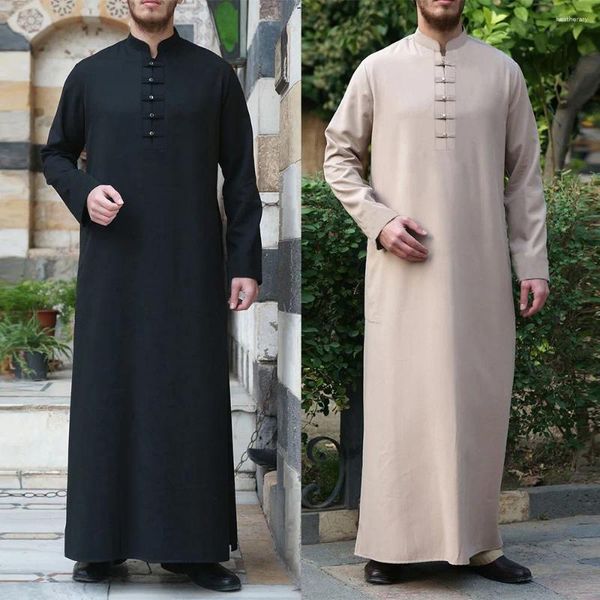 Abbigliamento etnico Abito musulmano Uomo Jubba Thobe Arabia Saudita Caftano Pour Homme Musulman Abaya Qamis Caftano Moda islamica Abito islamico Eid