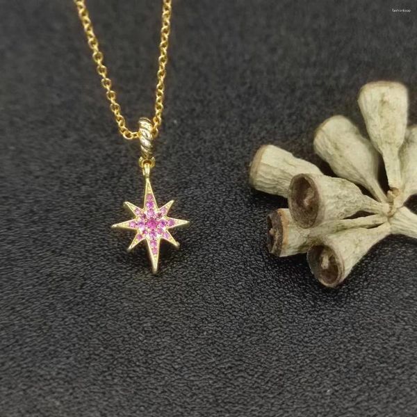 Kolye Kolyeleri David Y Pembe Kolye 18K Sarı Altın İçinde North Star Muska