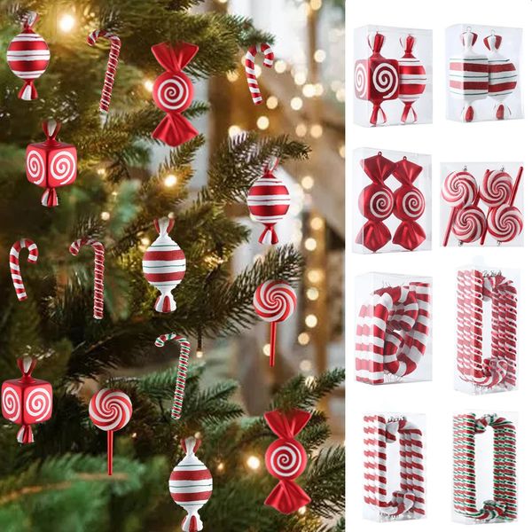 Decoraciones navideñas 6 piezas Adornos para árboles de Navidad Muletas de bastón de caramelo grandes Colgantes colgantes Favores de fiesta en casa Año Regalo para niños Navidad 231025