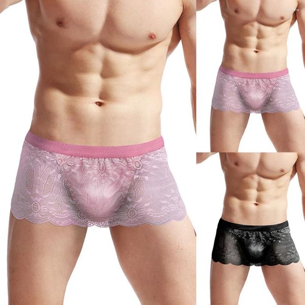 Cuecas sexy homens sissy renda transparente lingerie saia clubwear calcinha suave tentação roupa interior confortável gays briefs