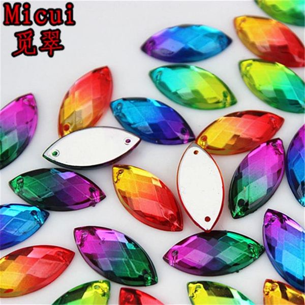 Micui 100pcs 9 20mm Çift Renkli At Gözü Akrilik Rhinestones Kristal Taşlar Dikiş Giysiler için Düz Taşlar