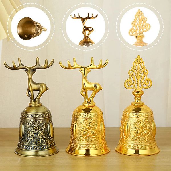 Decorações de Natal Handbell Bonito Latão Handbell Mesa Bell Call Bell Moda Mini Elk Padrão Metal Rena Decoração Criativa Presentes de Natal 231024