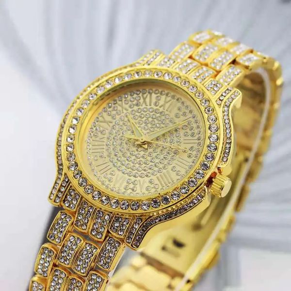 Orologi da donna Orologi per uomo Donna Lusso Hiphop Iced Out Orologio orologi Orologio da polso al quarzo con strass oro Relogio Masculino Groomsmen Regali 231025