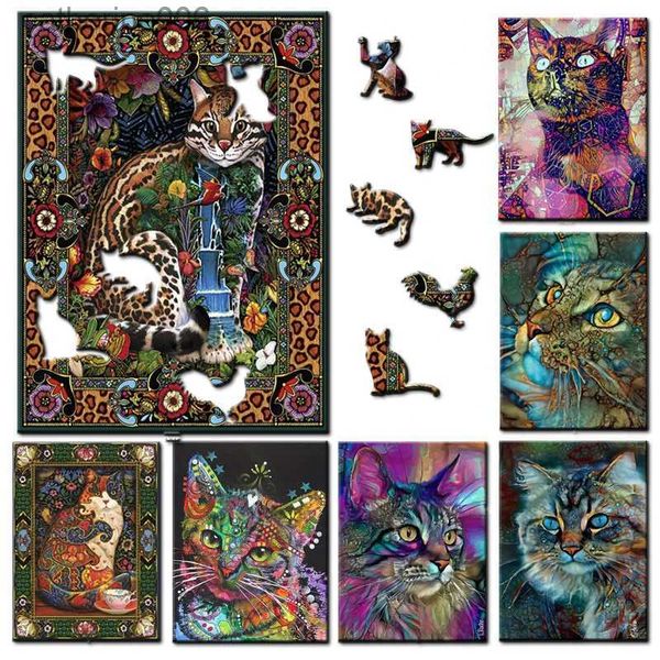 Puzzles Erwachsene Tier Holzpuzzle Katze Holzpuzzle Holzpuzzle Lernspielzeug für Kinder Erwachsene BabyspielzeugL231025