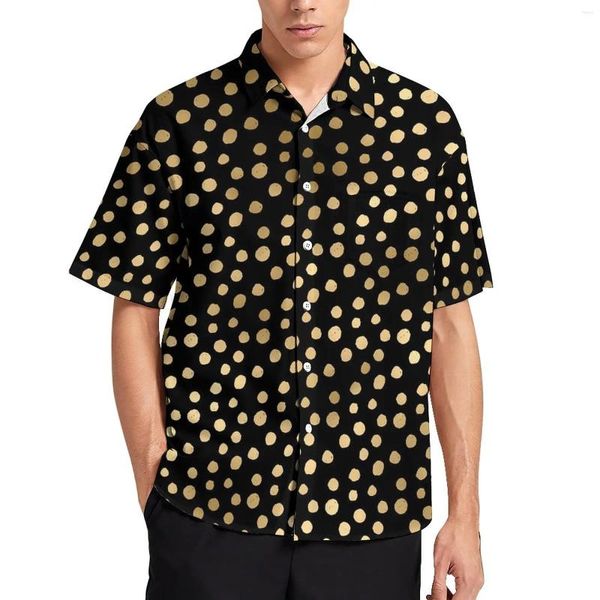 Camicie casual da uomo Camicia con stampa a pois dorati Camicia a pois da spiaggia Camicette alla moda hawaiane larghe Top oversize stampato a maniche corte