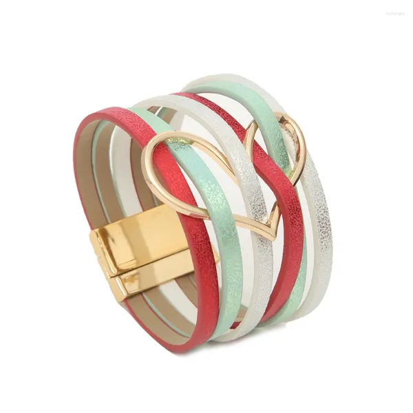 Charme pulseiras 2023 multi camada de couro pulseira larga para mulheres amor acessórios verão moda pulseira manguito ímã fivela jóias