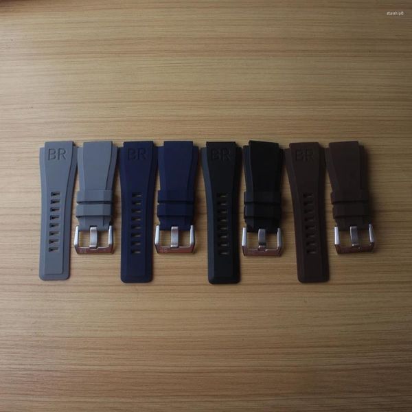 Uhrenarmbänder Ersatzarmband für BR Herren 35 mm Lug 24 mm Armband Dornschließe Silber Roségold Silikon Gummi Soft Zubehör