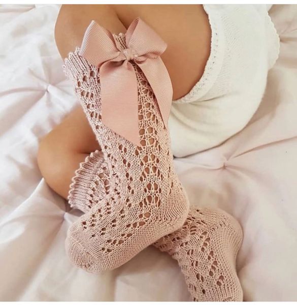 Crianças meias crianças meninas estilo real arco joelho alta fishnet meias. bebê criança bowknot em tubo meias.