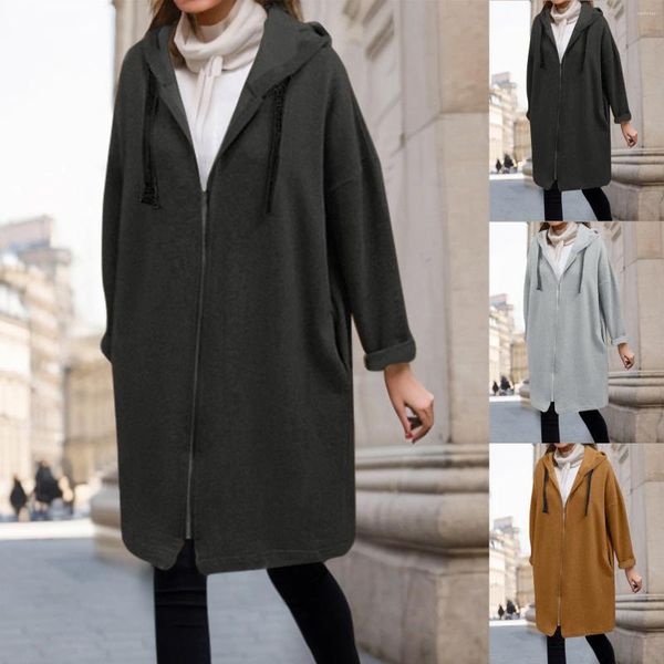 Hoodies femininos inverno outono casual feminino longo moletom casaco zip up outerwears jaqueta com capuz bolsos plus size outwear topos