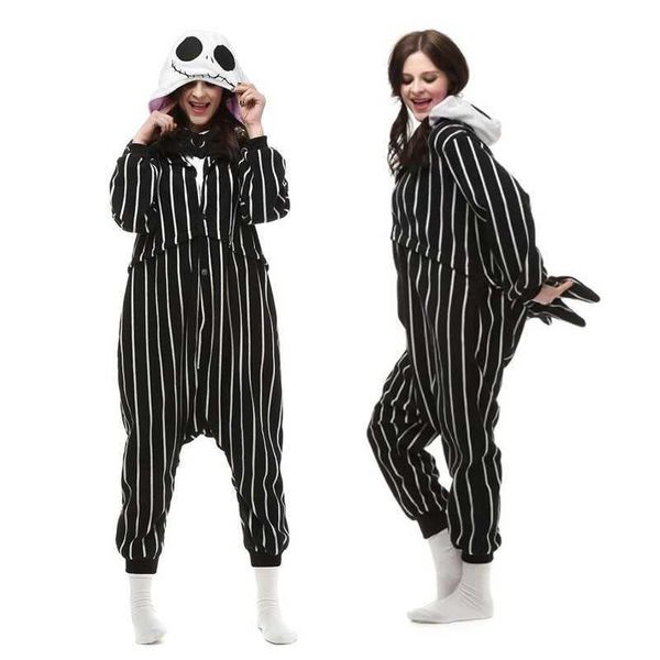 Tema Kostüm Polar Polar Karikatür Tek Parça Pijama Pijamalar Cadılar Bayramı Jack Skeleton Çiftinin Ev Giyim T231025