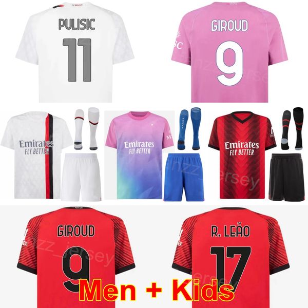 Verein Mann Jugend 10 Rafael Leao Trikot 24 23 Fußball 14 Tijjani Reijnders 80 Yunus Musah 9 Olivier Giroud 11 Christian Pulisic Mike Maignan Fußballtrikot-Kits ACMilan