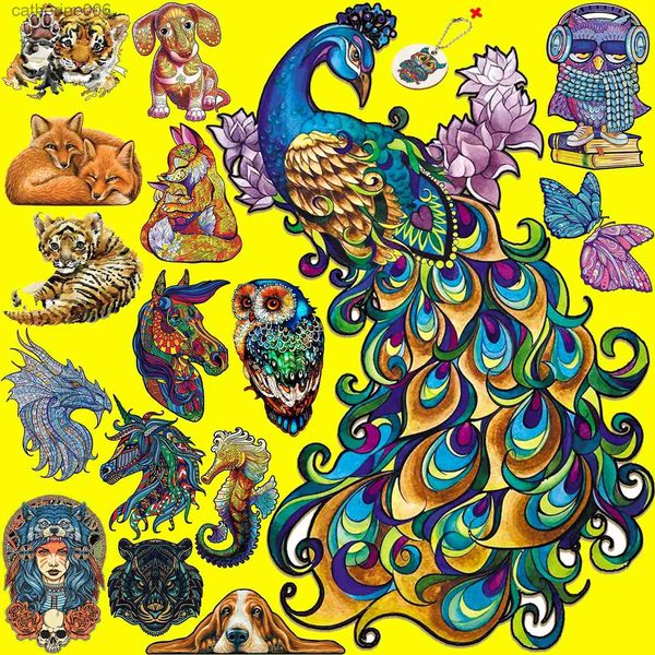 Puzzles Einzigartige Tiere Holzpuzzles für Erwachsene Kinder Brettspiele Lernspielzeug Geschenke Holz DIY Handwerk Pfau PuzzlespieleL231025