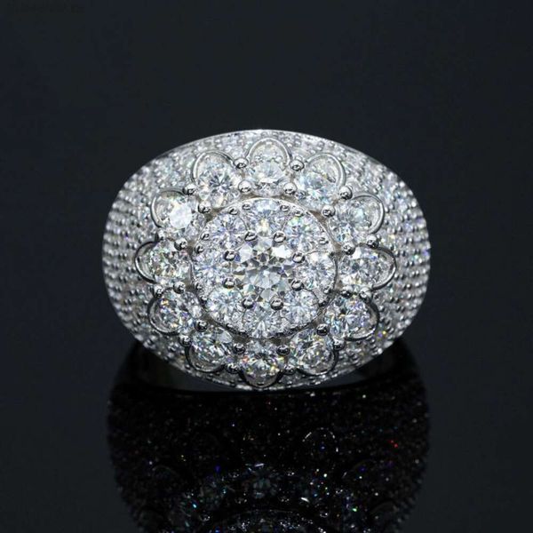 Anel padrão de cluster banhado a ouro real 925 prata rock anéis de diamante homens gelado vvs moissanite hip hop anel personalizado