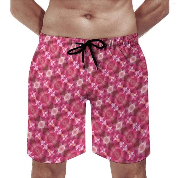 Pantaloncini da uomo Water Board Men Pink Lotus Print Pantaloni da spiaggia Comodi costumi da bagno elastici in vita di grandi dimensioni