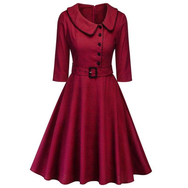 Женское элегантное весеннее вечернее платье винно-красного цвета Feminino Vestidos Одри 1960-х годов, халат в стиле рокабилли, на пуговицах, с ремнями, официальное платье250I