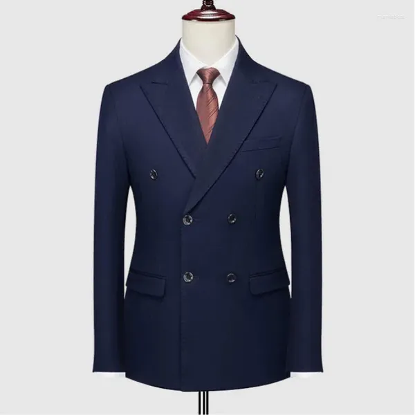 Мужские костюмы Весенний британский стиль Slim Fit однотонный пиджак для мужчин 2023 модный двубортный деловой офисный свадебный костюм пиджак
