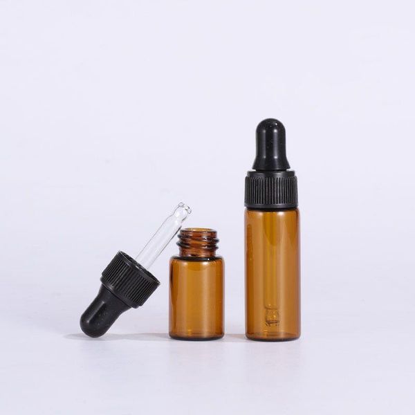 2ml 3ml 5ml Mini Amber Cam Damlalı Şişe Örnek Konteyner Uçucu Yağ Parfüm Küçük Taşınabilir Şişeler MLSNA