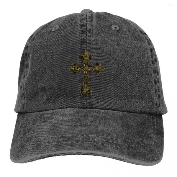 Ball Caps Fleur De Lis Mehrfarbige Mütze Schirmmütze Damen Kreuz im Golddesign Personalisierte Visierschutzhüte