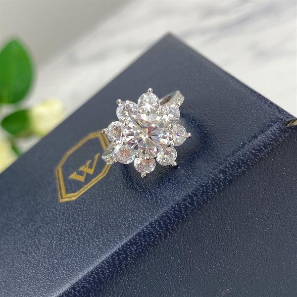 Anel de jóias de luxo 925 prata branco ouro chapeamento micro incrustações diamantes áustria cristal sol flor feminino anel de casamento anéis251y