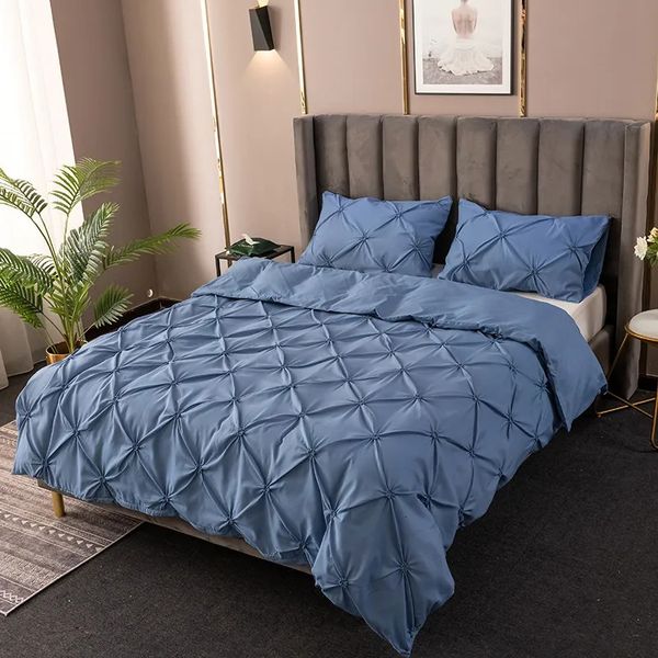 Conjuntos de cama de alta qualidade 3D Pinch plissado Duvet Cover Set 220x240 Cor Sólida Single Double Twin Cover 231025