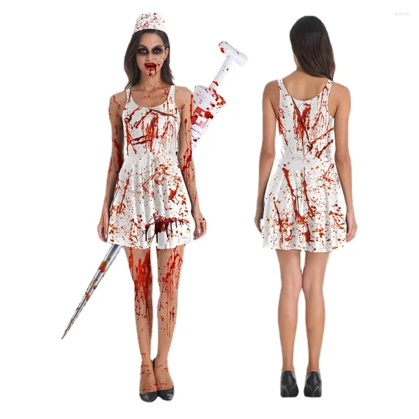Vestidos casuais sexy menina mulheres Hallowmas Halloween sangue 3D imprime elástico sem mangas skater vestido plissado