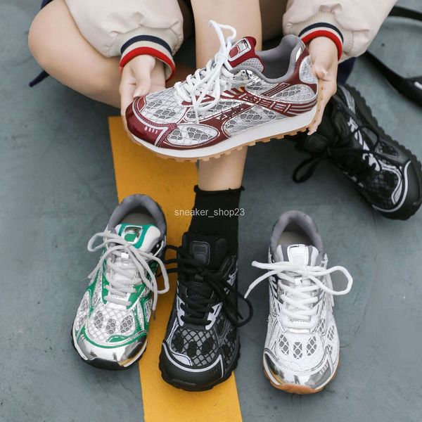 Orbit Sneaker Sapatos Esportivos Botteega Venetas Sapato Tênis Colorido Fundo Plano Esportes Feminino 2023 Outono Nova Malha Brilhante Vermelho Slim Versátil Casual