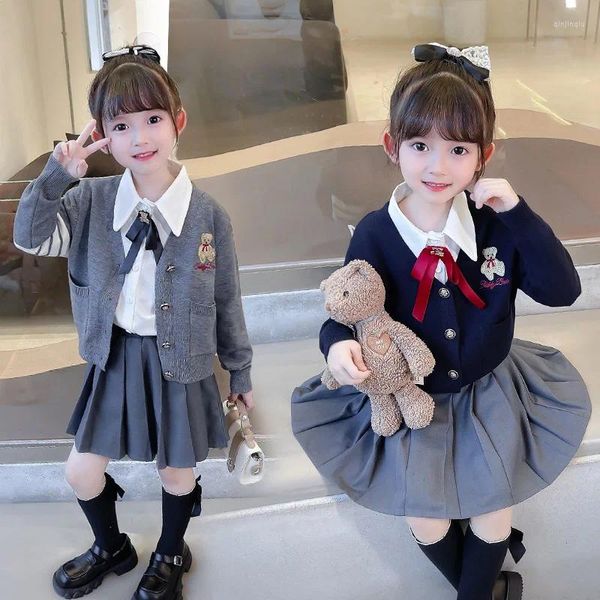 Conjuntos de roupas Japonês Escola Menina Uniforme 3 Pcs Traje Crianças JK Terno Blusa Suéter Saia Plissada Conjunto Adolescente Roupas de Estudante de Jardim de Infância