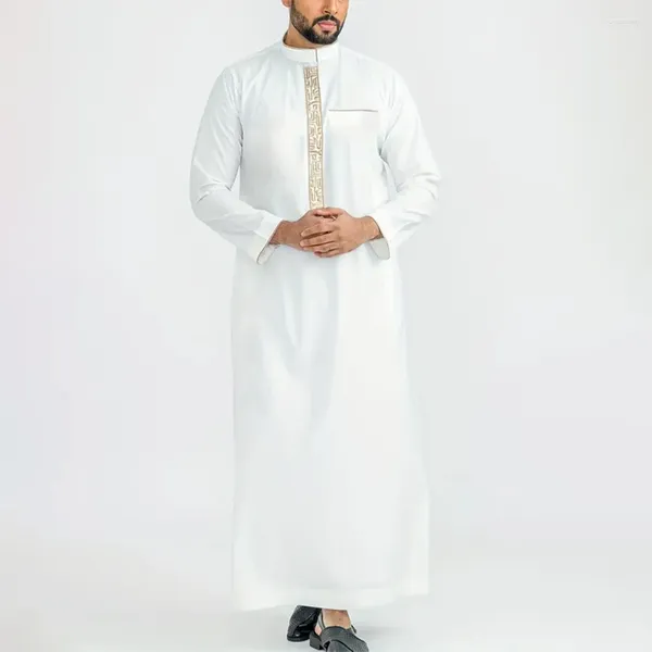 Этническая одежда, белый мужской халат Thobe 2023, Ближний Восток Jubba Thawb для больших размеров, мусульманский повседневный халат с вышивкой в арабском стиле Thobes
