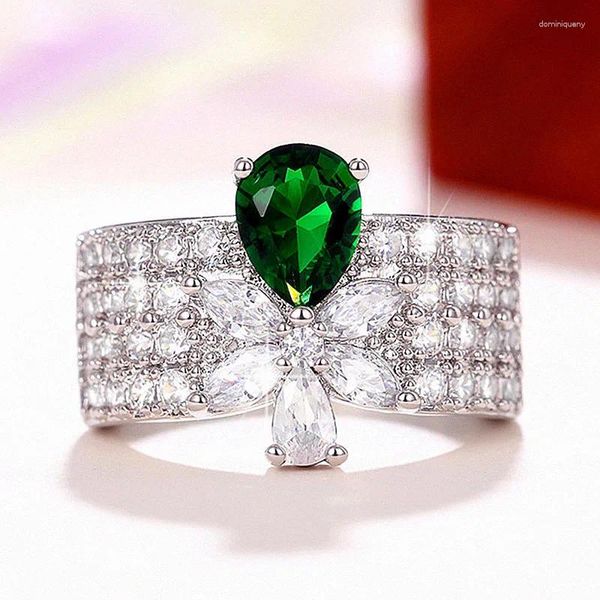 Anéis de cluster flor zircônia cúbica redonda para mulheres gota verde jóias acessórios de verão festa de casamento presente luxo retro elegante