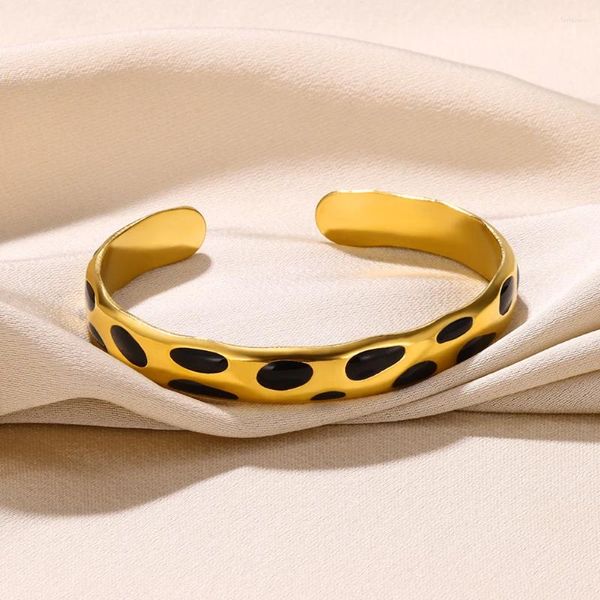 Bracciale nero a goccia macchie di olio braccialetti carini per le donne Regali per ragazze Gioielli Polsino regolabile in acciaio inossidabile color oro da indossare ogni giorno