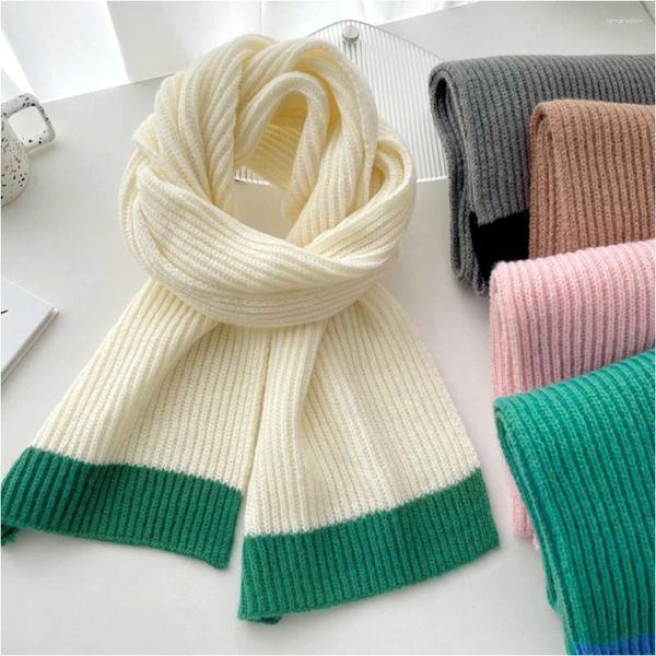 Шарфы в Корейском стиле, шерстяная пряжа, вязаный шарф для женщин, зимний теплый утолщенный шаль с имитацией кашемира, длинный шейный платок, универсальный