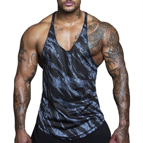 Ginásio masculino musculação camo sem mangas único tanque superior muscular stringer atlético colete de fitness topos roupas verão211s