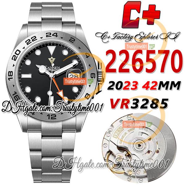 C+F CF GMT 42 мм cf226570 VR3285 Автоматические мужские часы Матовый безель с черным циферблатом Круглые маркеры Браслет из стали 904L OysterSteel Super Edition Trustytime001Наручные часы