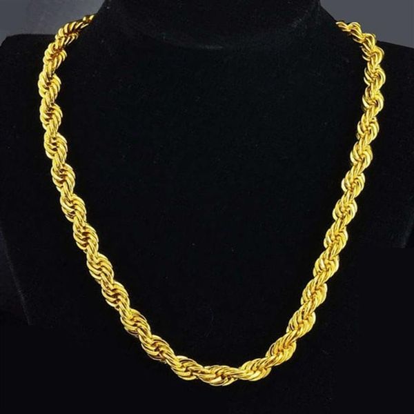 Hip hop 24 polegadas masculino corda sólida corrente colar 18k ouro amarelo preenchido declaração nó jóias presente 7mm wide250w