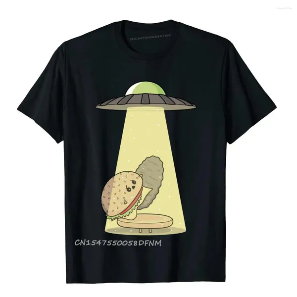 Herren T-Shirts Burger Abduction UFO Lustiges Shirt Männer zum Mond Geschenk Premium Baumwolle Tops T-Shirts Neuheit