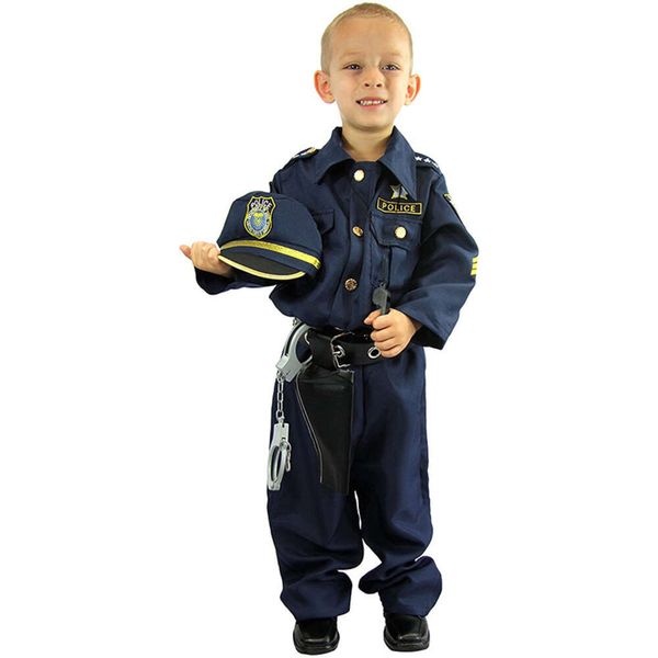 Kostüme Cosplay Officer Halloween Kostüm für Kinder Jungen Amerika Polizeihemd Hosen Hut Gürtel Whistle Waffe Holster Walkie Talkie Cop SetCoSpl