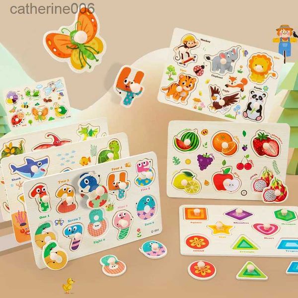 Puzzle Montessori Puzzle in legno Hand Grab Boards Giocattoli Tangram Jigsaw Giocattoli educativi per bambini Animali del fumetto Frutta Puzzle 3DL231025