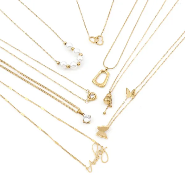 Colares de pingente 1 pc 304 aço inoxidável elegante link cabo corrente colar 18k banhado a ouro borboleta animal pingentes moda jóias