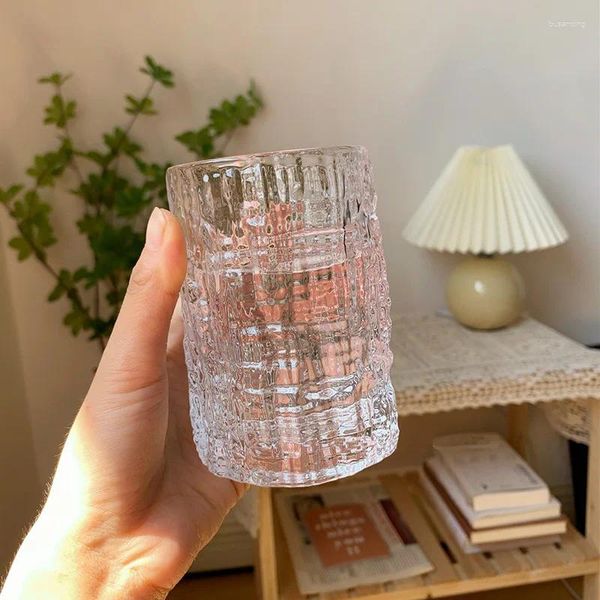 Bicchieri da vino 250ml Tazza di acqua in vetro con motivo corteccia per serie foresta femminile Nicchia in rilievo Estate Succo di frutta Bevanda Latte