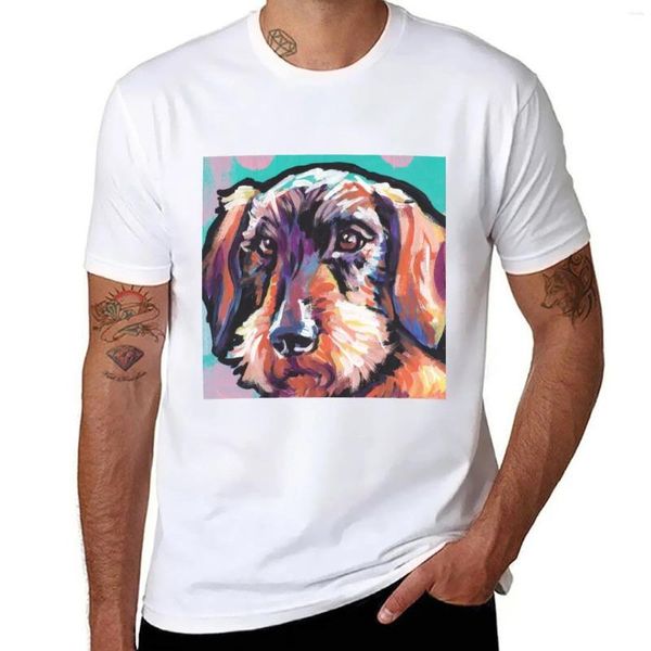 Polos masculinos fio cabelo dachshund cão brilhante colorido arte camiseta pesado t camisas homem roupas camisa masculina