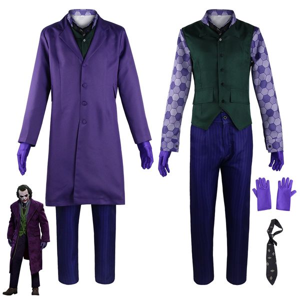 BATMAN HALLOWEEN COS Dark Knight Heathley Joker Costume maschile con abito Coat Cosplay Tume Play