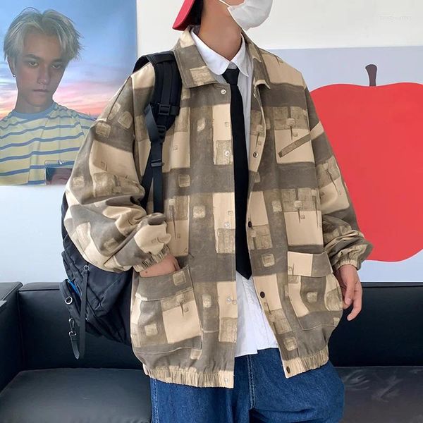 Erkek Ceketler -Youth Kore Moda Ekose Katlar Kış Y2K Street Giyim Varsity Japon Harajuku Vintage Casual