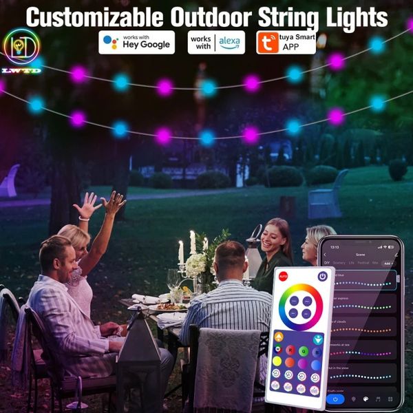 Decorazioni natalizie APP Alexa Smart LED String Lights Lampada colorata impermeabile esterna da giardino Lampade in filo di cuoio Luce decorativa 231025